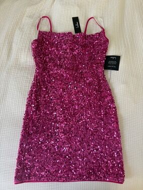 Lulu's Hot Pink Sequin Spaghetti Strap Dress